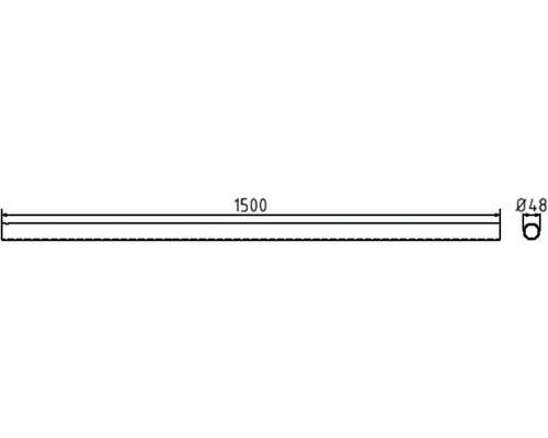Dessin technique d''un tube métallique de 1500 millimètres de long et 48 millimètres de diamètre.