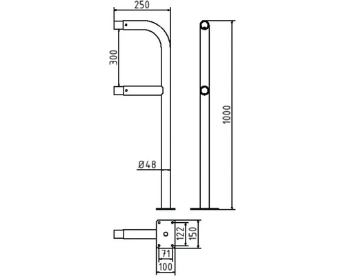 Schéma technique d''un range-vélos avec indications de dimensions