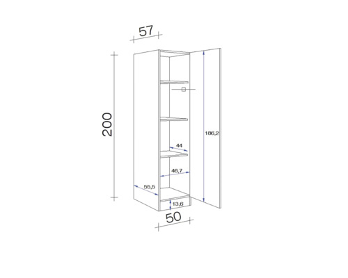Schéma technique d''une armoire haute avec dimensions