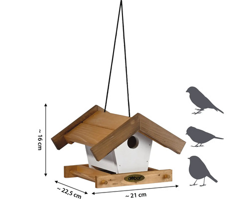 Maison pour oiseaux en bois avec suspension et les dimensions d''environ 22,5 x 21 x 16 cm
