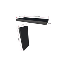 Produktbild mit Massangaben: Regalboden und Seitenwand mit den Massen 90 cm, 160/200/250 cm und 15,5 cm bzw. 220 cm.