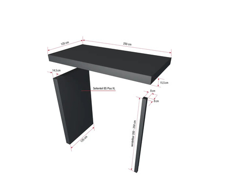 Dimensions d''un lavabo avec plateau, panneau latéral et support réglable