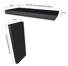 Image d''un élément d''étagère noir avec indications de dimension