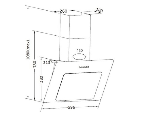 Schéma technique d''une hotte aspirante avec dimensions
