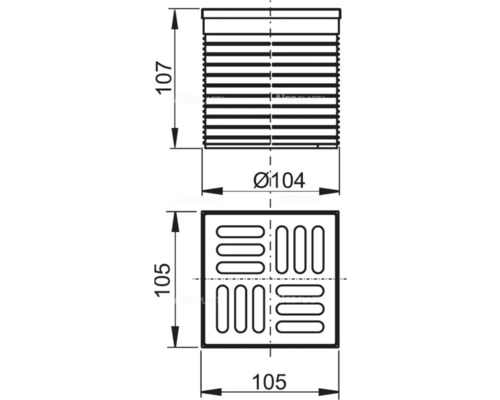 Technische Zeichnung eines Gullydeckels mit Abmessungen
