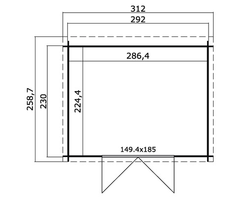 Grundriss einer Gartenlaube mit Maßangaben