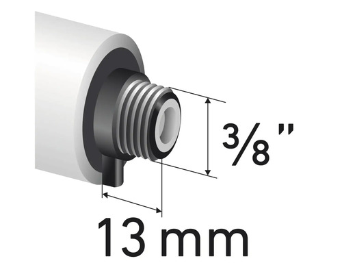 Gros plan d''un raccord fileté avec les dimensions 13 mm et 3/8 pouce