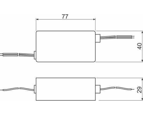 Représentation schématique d''un transformateur électronique avec indications de dimension