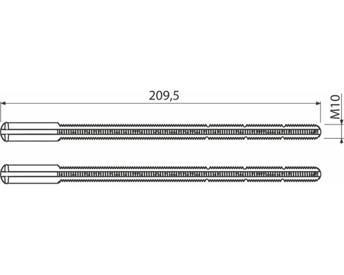 Dessin de deux tiges filetées M10 d''une longueur de 209,5 millimètres