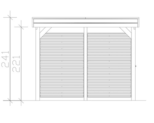 Dessin technique d''un abri de jardin mesurant 241 sur 221 centimètres.