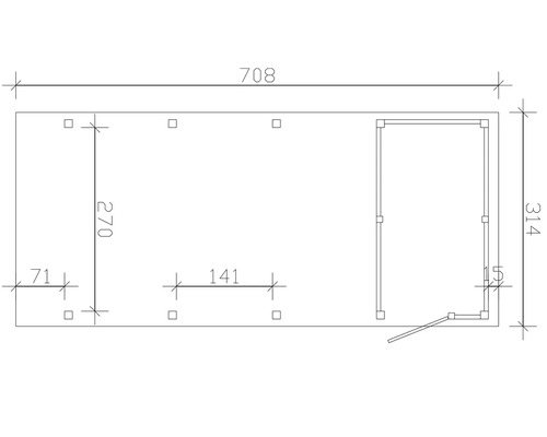 Plan avec dimensions 708 x 314 cm