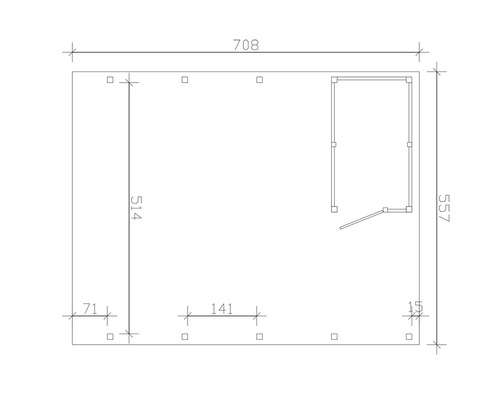 Technische Zeichnung mit Massangaben einer Gerätehausgrundfläche