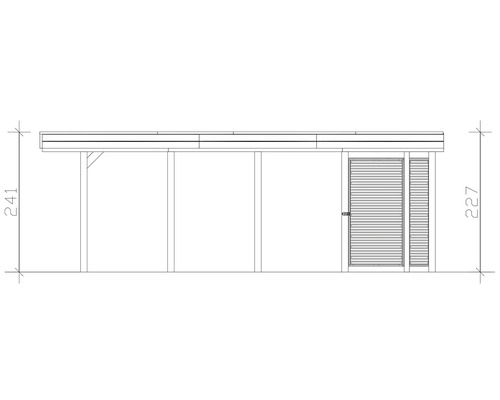 Illustration d''un abri de jardin avec auvent et indications de taille.