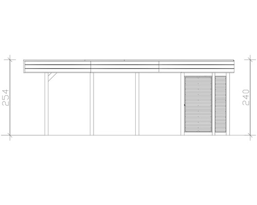 Technische Zeichnung eines Carports mit den Maßen 254 mal 240 Zentimeter.