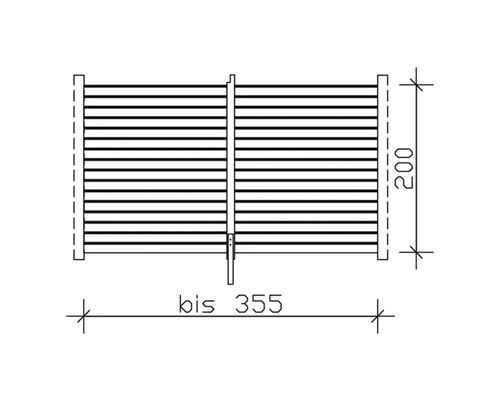 Dessin technique d''un élément de clôture mesurant 200 sur jusqu''à 355.