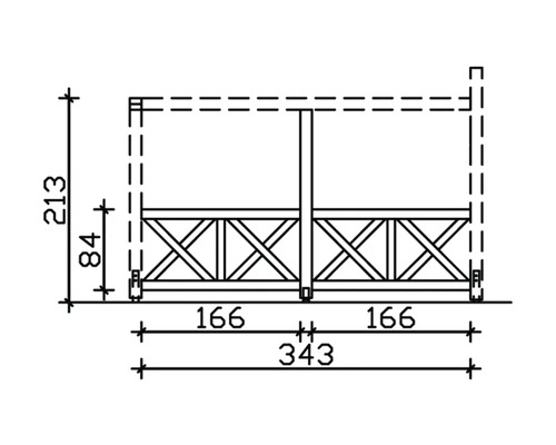 Dessin technique d''une balustrade de jardin en bois avec des dimensions