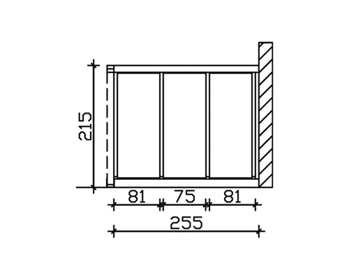 Schéma technique d''une fixation murale mesurant 215 x 255 millimètres