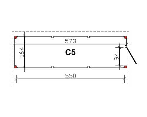 Schéma technique C5 avec les dimensions 573, 550, 164 et 94.