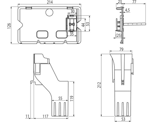 Technische Zeichnung eines Filters mit Maßangaben