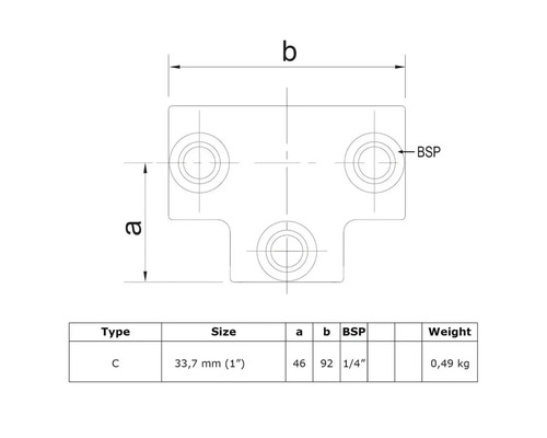 Dessin technique d''un raccord en T avec indications de dimensions et de poids