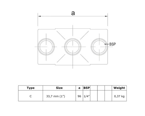 Dessin technique d''un raccord avec indications de dimensions et de poids