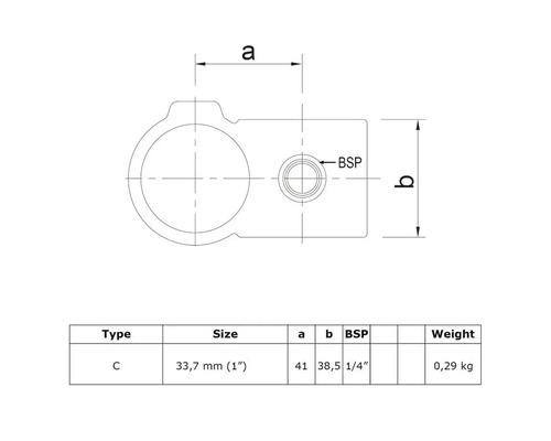 Dessin technique de type C avec dimensions de 33,7 mm