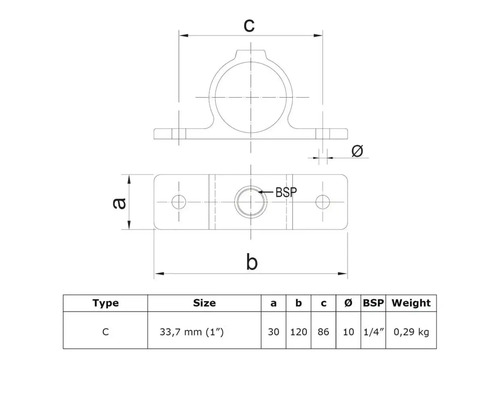 Dessin technique Collier de serrage type C avec indications de taille