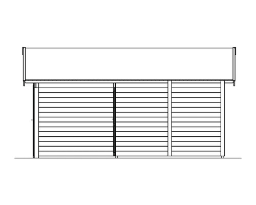 Zeichnung eines Gerätehauses mit Holzwänden und einem Dach