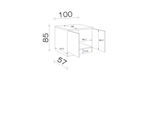 Dessin technique d''un meuble bas avec dimensions