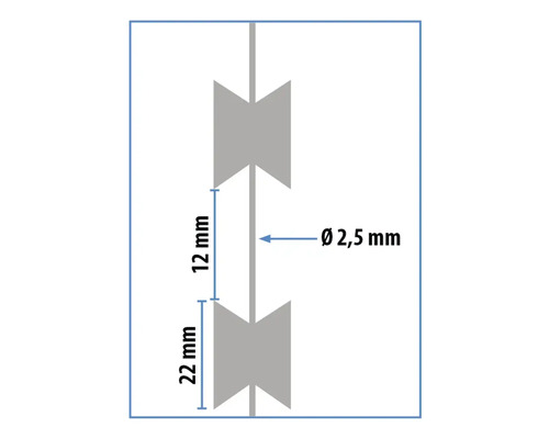 Image des dimensions d''un produit d''un diamètre de 2,5 millimètres.