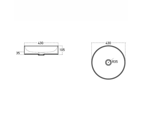 Schéma d''un lavabo à poser avec dimensions