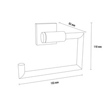 Image d''un porte-papier toilette avec les dimensions 63 mm, 110 mm et 153 mm.