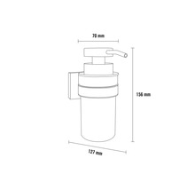 Schéma technique d''un distributeur de savon avec support mural et indications de mesure