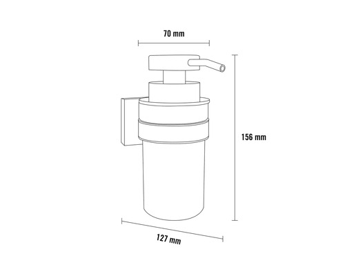 Schéma technique d''un distributeur de savon avec support mural et indications de mesure