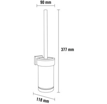 Masse einer Wand WC Bürstengarnitur mit einer Höhe von 377 mm, einer Breite von 118 mm und einer Tiefe von 90 mm.