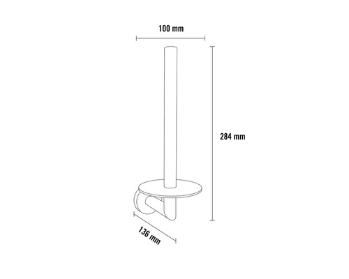 Technische Zeichnung eines Toilettenpapierhalters mit den Massen 100 mm, 284 mm und 136 mm.