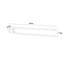 Image d''un porte-serviettes avec des dimensions de 480 mm de longueur, 77 mm de hauteur et 52 mm de profondeur.