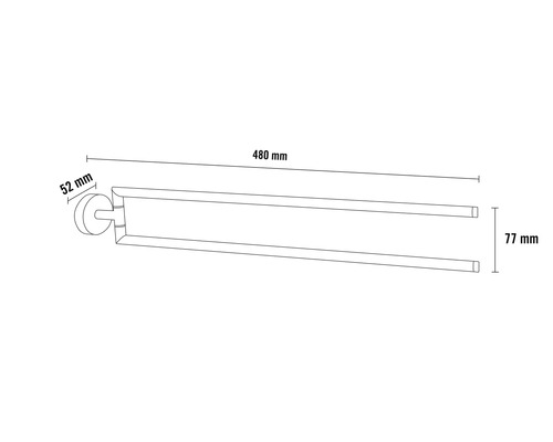 Image d''un porte-serviettes avec des dimensions de 480 mm de longueur, 77 mm de hauteur et 52 mm de profondeur.