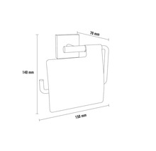 Dessin technique d''un porte-papier toilette avec des dimensions de 70 mm de profondeur, 140 mm de hauteur et 150 mm de largeur.
