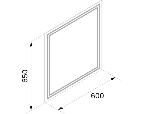 Quadratischer Spiegel mit den Maßen 650 mal 600 Millimeter