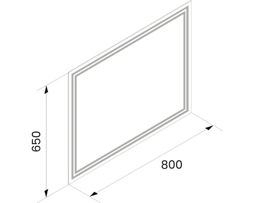 Skizze eines Spiegels mit den Maßen 650 mal 800