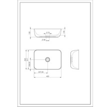 Schéma technique d''un lavabo à poser avec indications de dimensions