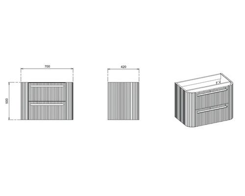 Schéma d''un meuble sous-lavabo avec dimensions