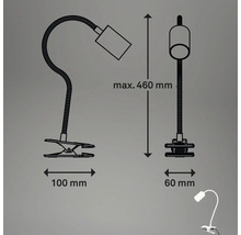 Technische Zeichnung einer Klemmleuchte mit den Massangaben: Maximale Höhe 460 Millimeter, Klemmbreite 100 Millimeter und 60 Millimeter.