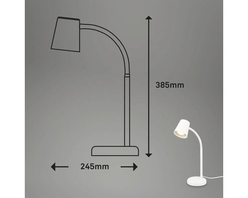 Abmessungen einer Schreibtischleuchte: 385 mm hoch und 245 mm breit