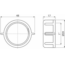 Technische Zeichnung einer Rohrmanschette mit den Massen 48 Millimeter, 17 Millimeter und einem Durchmesser von 39 Millimeter.