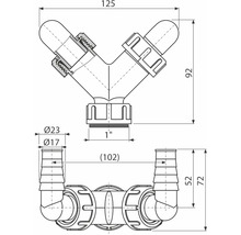 Schéma technique d''un raccord en Y avec dimensions