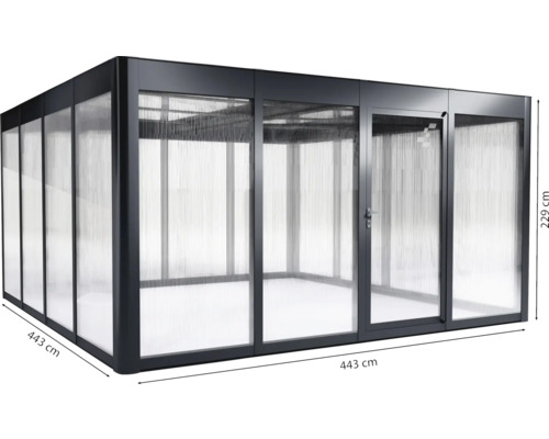 Pavillon de jardin en aluminium et polycarbonate, 443 x 443 x 229 centimètres