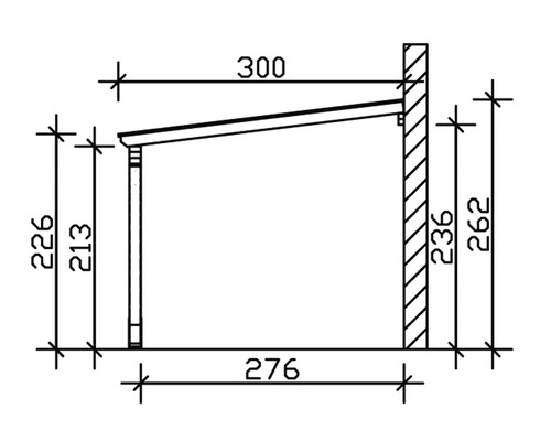 Technische Zeichnung einer Überdachung mit Maßangaben.