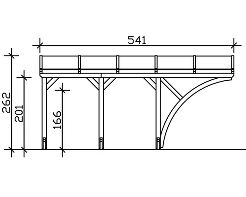 Technische Zeichnung einer Holzkonstruktion mit Massen